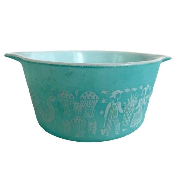 Vtg Pyrex Butterprint Amish Turquoise Cinderella Casserole Dish Bowl #473 1 Qt - Picture 6 of 8